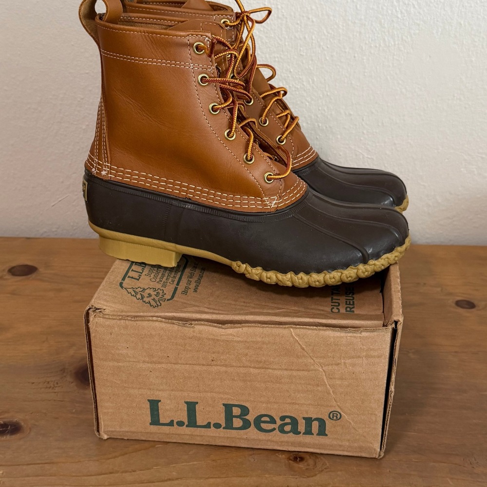 LL Bean Boots 8" Mens 9 M Duck Boots Tan Brown Waterproof Made in USA 175052 - Picture 10 of 14